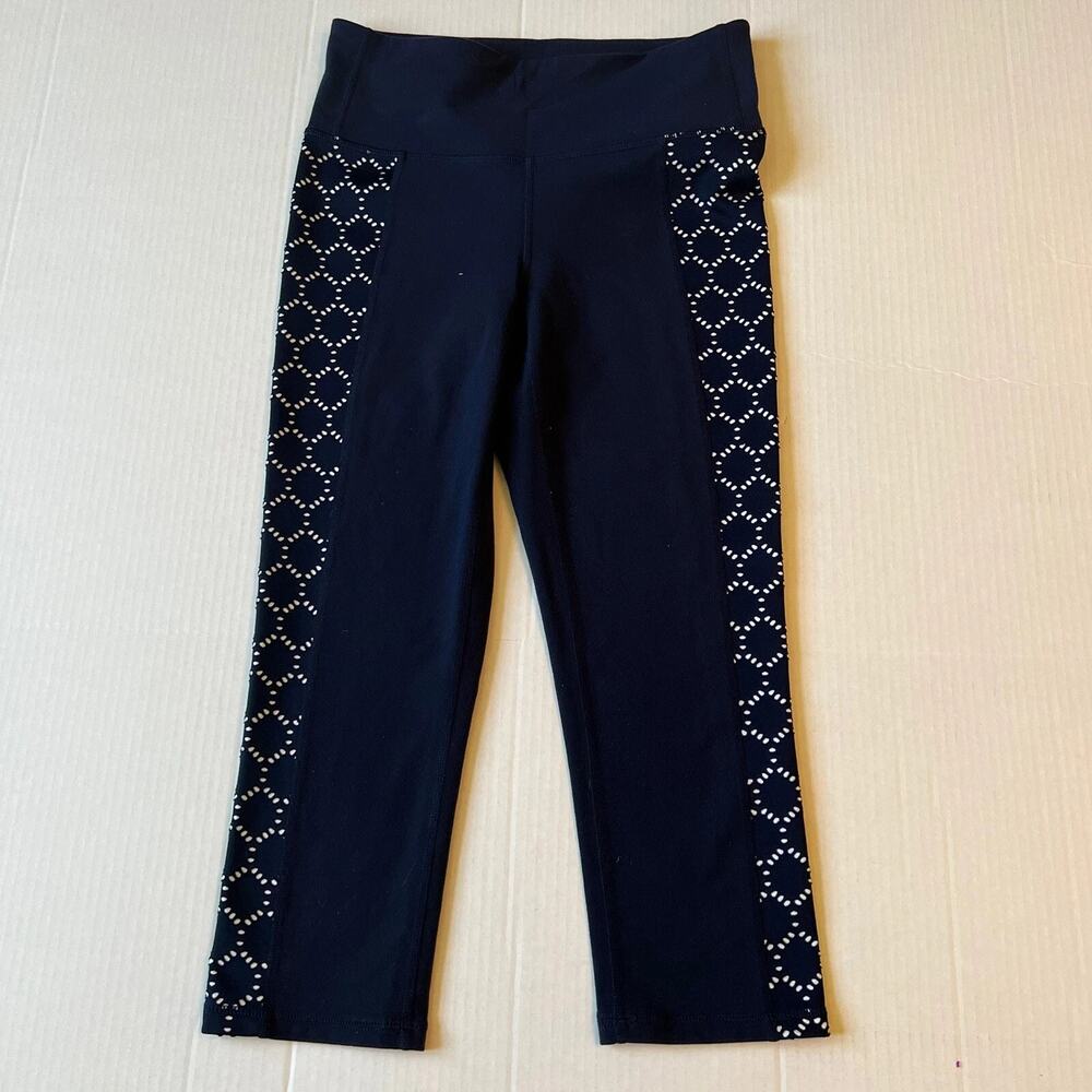 Athleta Sz S Capri Blue White Eyelet Leggings Running Yoga Workout GOOD